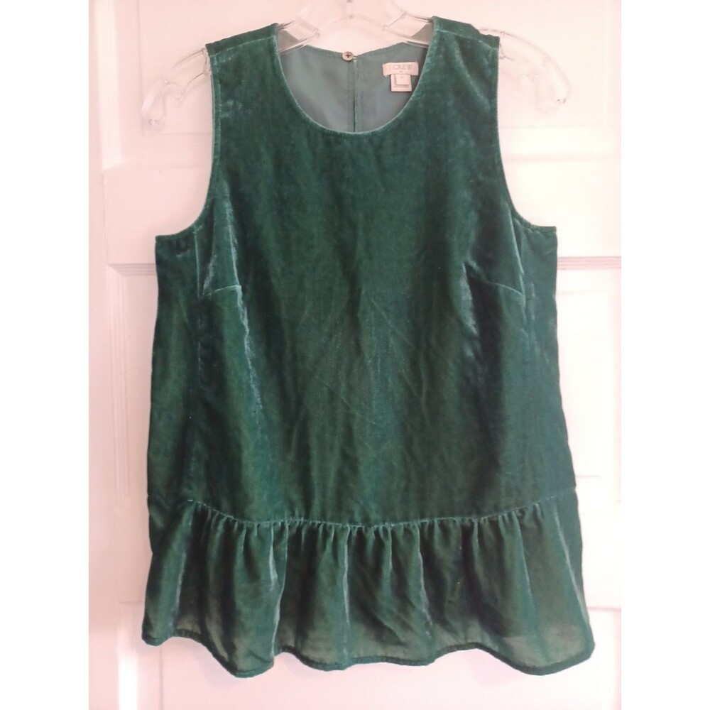 J.Crew deep green velvet peplum sleeveless blouse top 0 trendy fall winter party